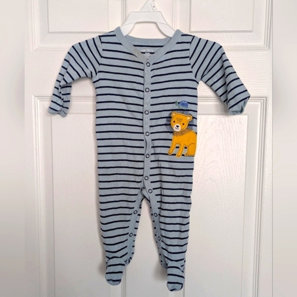 Carter's (Size 6 Months) One Piece Footed Blue Striped Lion Sleepers/Pyjamas - Picture 1 of 12